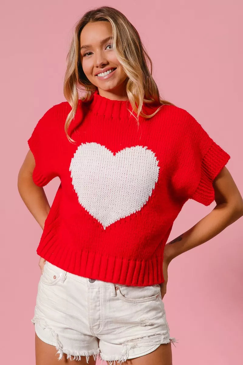BiBi Rib Banded Heart Pattern Valentines Sweater - Sydney So Sweet