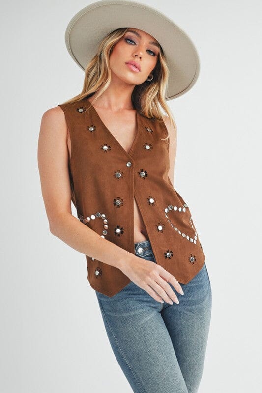 Aemi + Co Heart Rivet Detail Suede Vest Coat - Sydney So Sweet