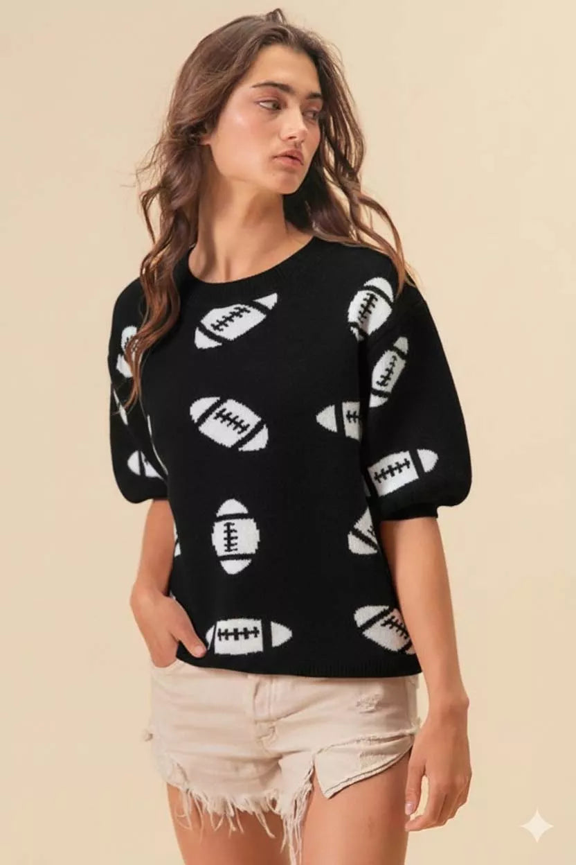 BiBi Football Pattern Short Sleeve Sweater - Sydney So Sweet