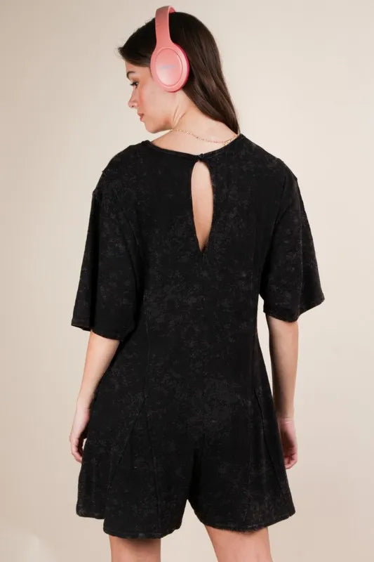 VERY J Mineral Washed Oversized Knit Comfy Romper - Sydney So Sweet