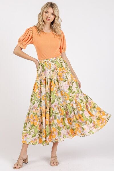 Mittoshop Flower Print Elastic Waist Tiered Skirt - Sydney So Sweet