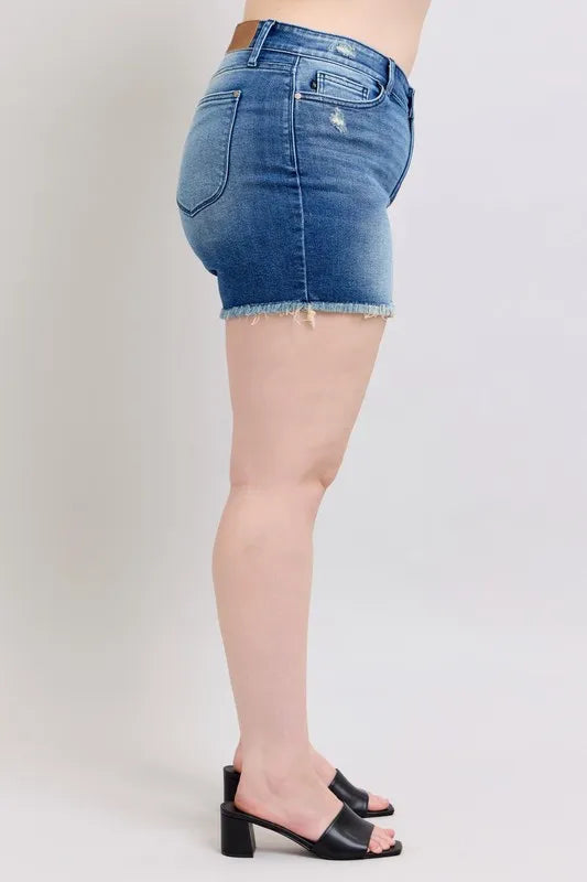 Judy Blue Full Size V-Front Denim Shorts with Shield Pockets Plus Size - Sydney So Sweet