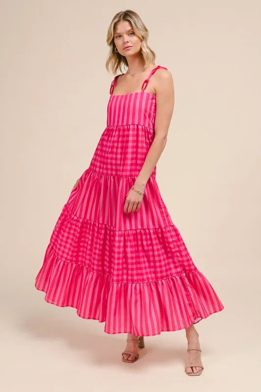 SO ME Stripe Tiered Maxi Dress with Colorful Chain Strap - Sydney So Sweet