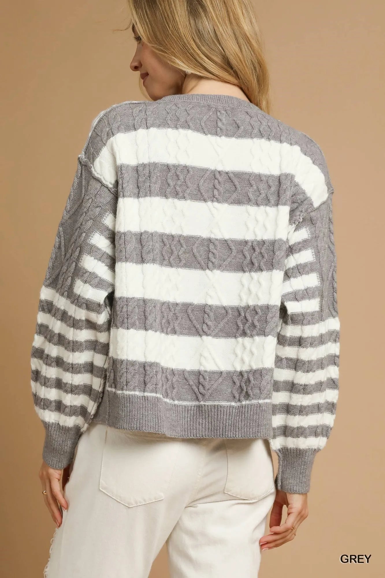 Umgee Cable-Knit Stripe Button-Up Cardigan - Sydney So Sweet