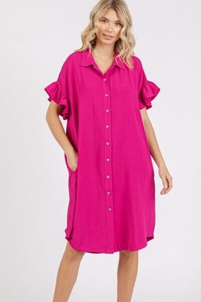Mittoshop Button Down Flounce Sleeve Dress with Pockets - Sydney So Sweet
