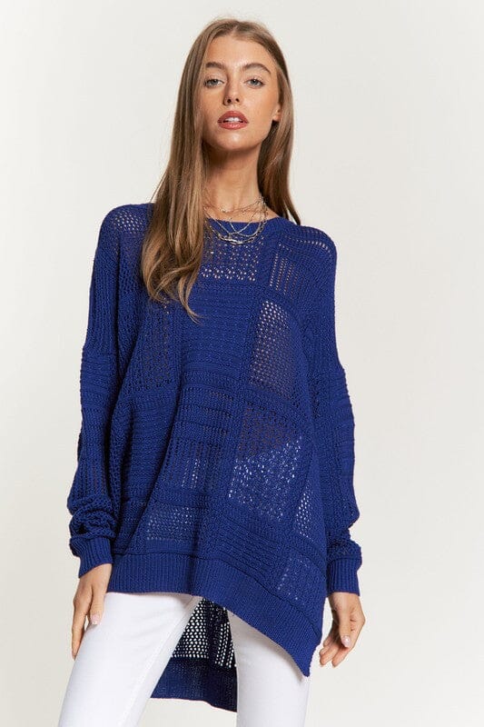 Davi & Dani Openwork Side Slit Drop Shoulder Knit Cover Up - Sydney So Sweet