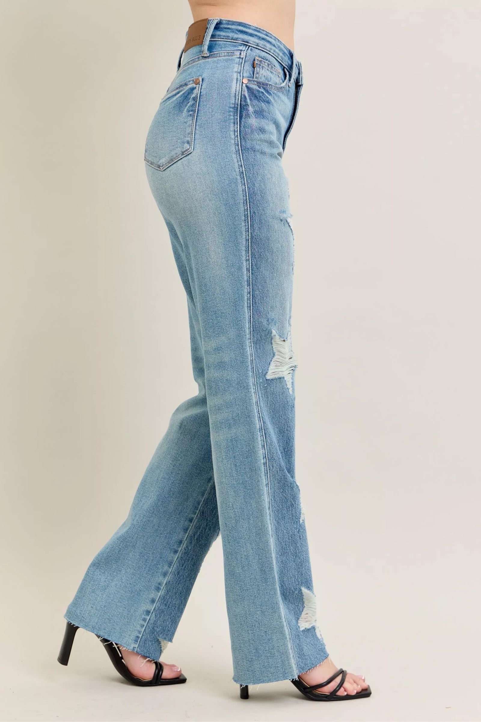 Judy Blue Full Size High Waist Rigid Magic Star Shaped Destroy 90's Straight Jeans Plus Size - Sydney So Sweet
