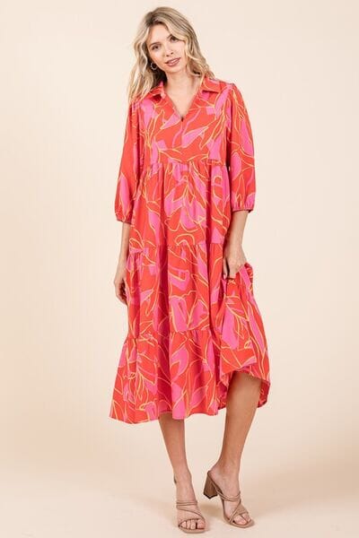 Mittoshop Tiered Printed Collared Neck Midi Dress - Sydney So Sweet