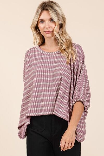 Mittoshop Texture Striped Print Round Neck Dolman Sleeve Top - Sydney So Sweet