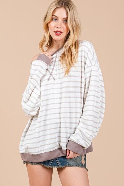 Ces Femme Striped Round Neck Drop Shoulder Sweatshirt - Sydney So Sweet