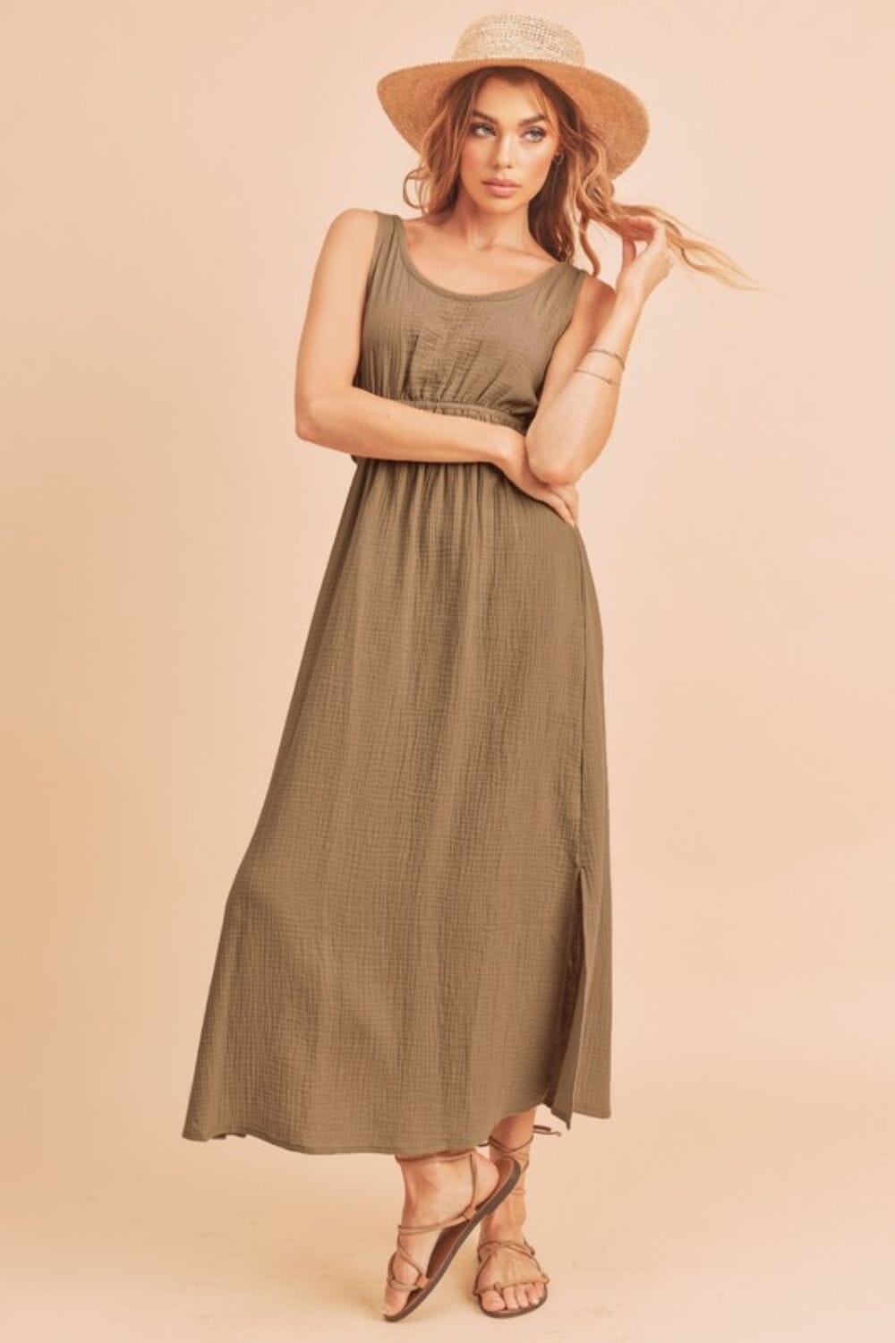 Aemi + Co Side Slit Round Neck Sleeveless Tank Dress - Sydney So Sweet