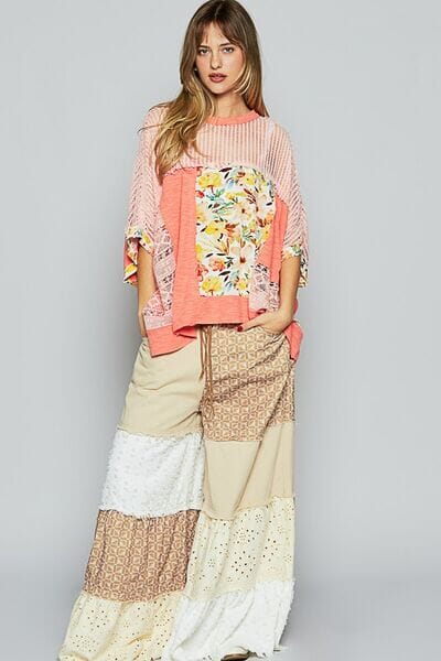 POL Hollow Out Floral Half Sleeve Knit Top - Sydney So Sweet