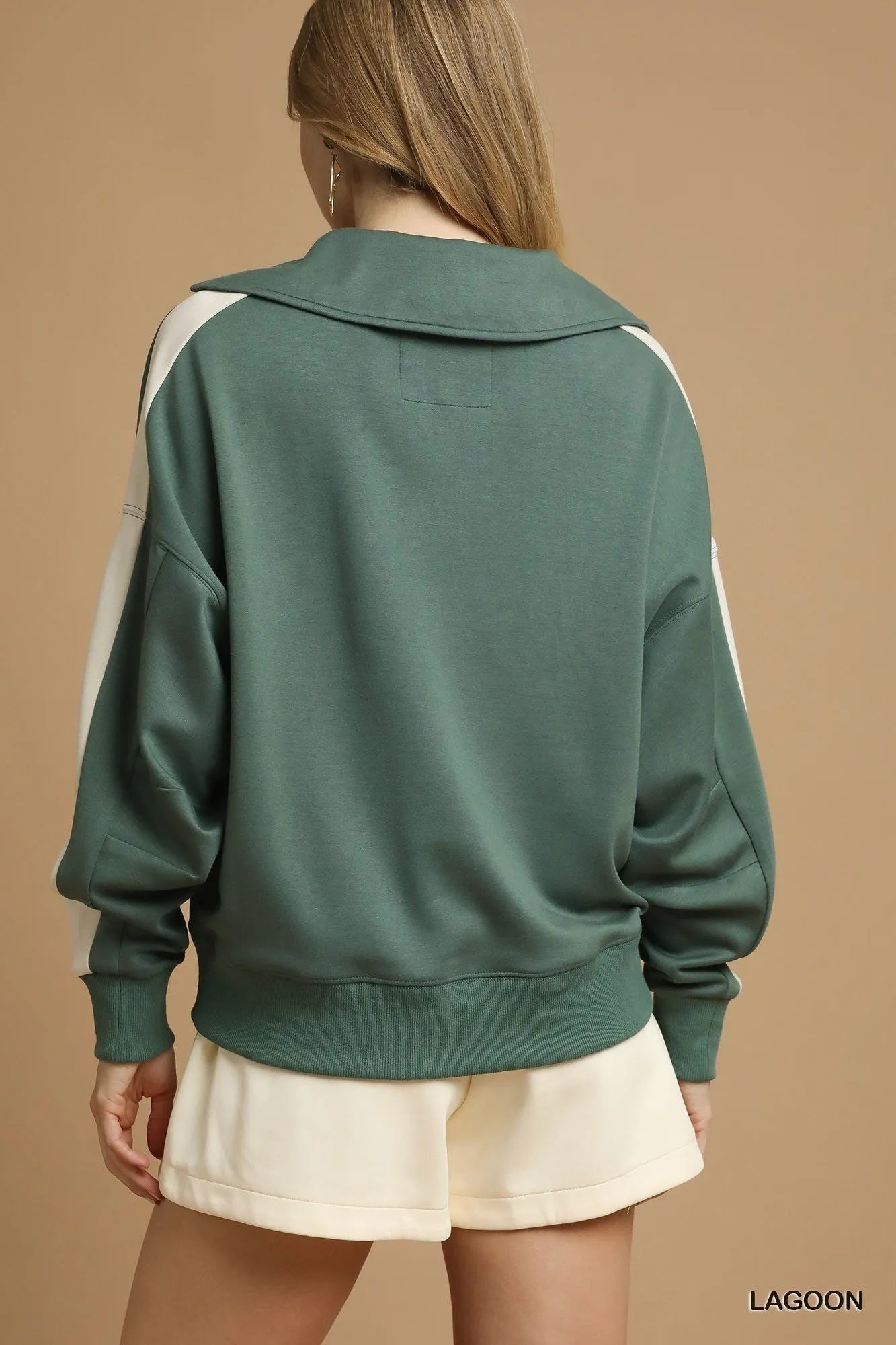 Umgee Contrast Long Sleeve Sweatshirt with Collar - Sydney So Sweet