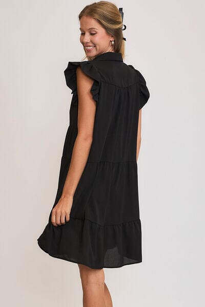 Umgee Full Size Johnny Collar Ruffle Cap Sleeve Tiered Dress Plus Size - Sydney So Sweet