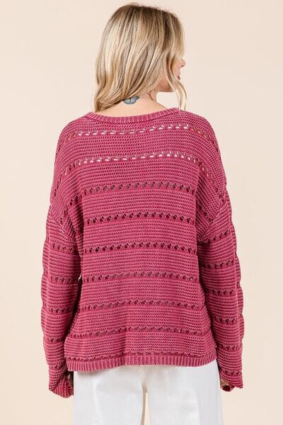 Mittoshop Openwork Round Neck Drop Shoulder Sweater - Sydney So Sweet