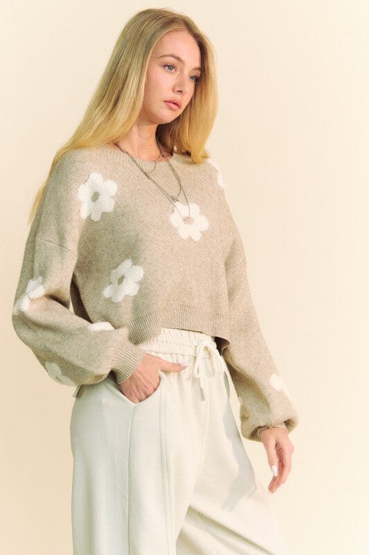Davi & Dani Floral Drop Shoulder Cropped Sweater - Sydney So Sweet