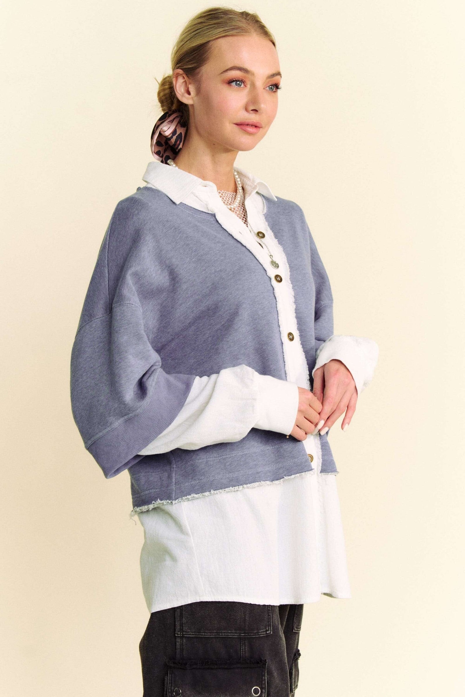 Davi & Dani Faux Layered French Terry Contrast Top - Sydney So Sweet