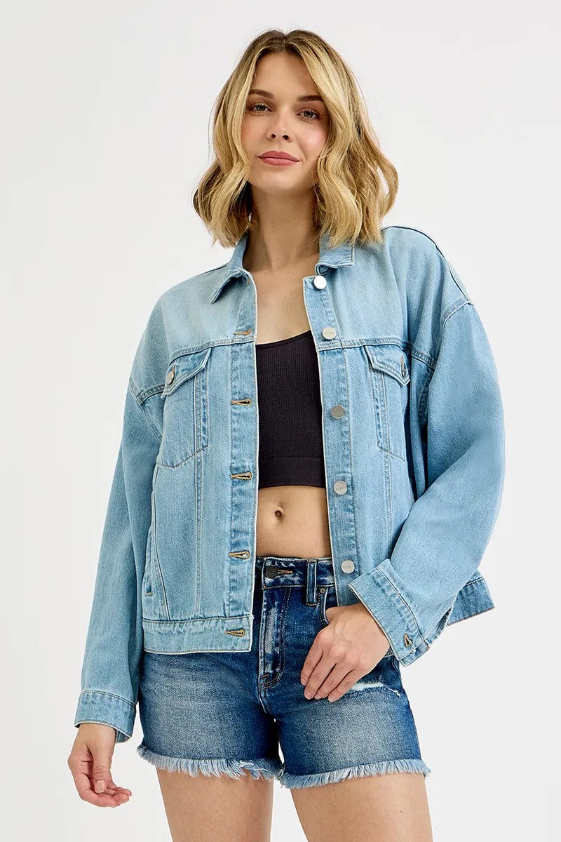 RISEN Washed Dropped Shoulder Denim Jacket - Sydney So Sweet