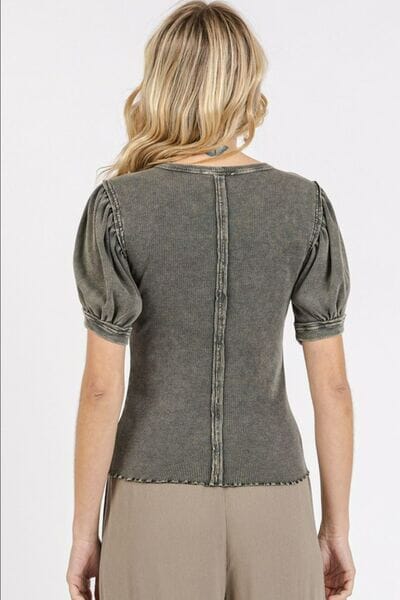 Mittoshop Mineral Wash Puff Sleeve Rib Knit Top - Sydney So Sweet