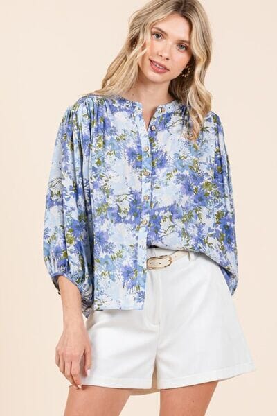 Mittoshop Flower Print Batwing Sleeve Button Down Blouse - Sydney So Sweet