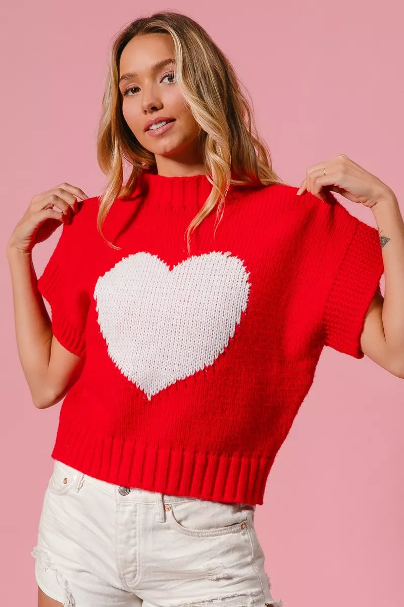 BiBi Rib Banded Heart Pattern Valentines Sweater - Sydney So Sweet