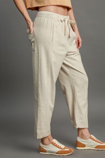 Umgee Full Size Drawstring Elastic Waistband Linen Blend Pants Plus Size - Sydney So Sweet