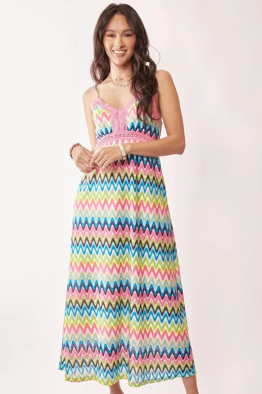 Davi & Dani Multi Color Crochet Lace Midi Dress - Sydney So Sweet