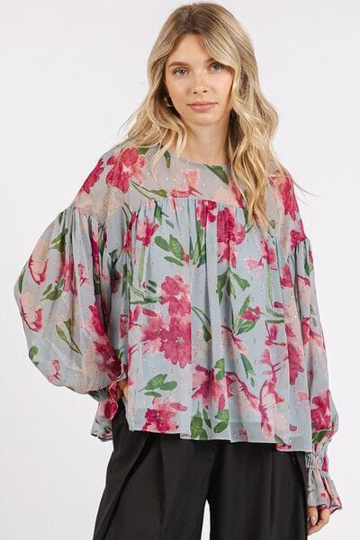 Mittoshop Floral Round Neck Flounce Sleeve Blouse - Sydney So Sweet