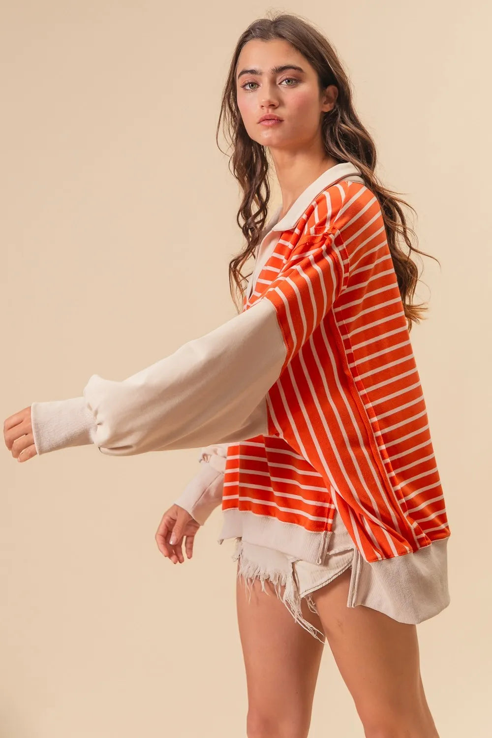 BiBi Stripe Knit Loose Fit Top With Cut Edge Detail - Sydney So Sweet