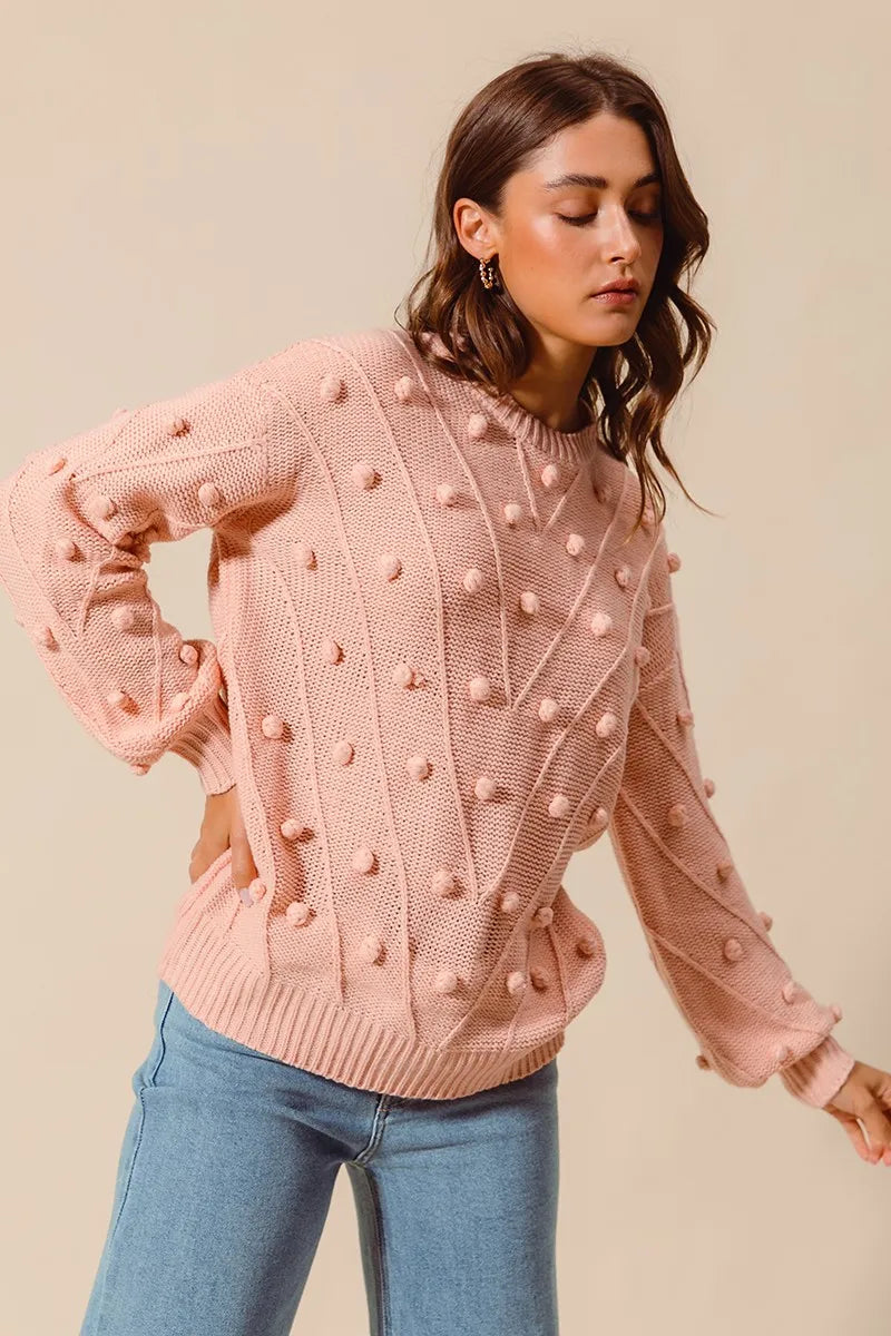 SO ME Pom Pom Textured Knit Sweater Top - Sydney So Sweet