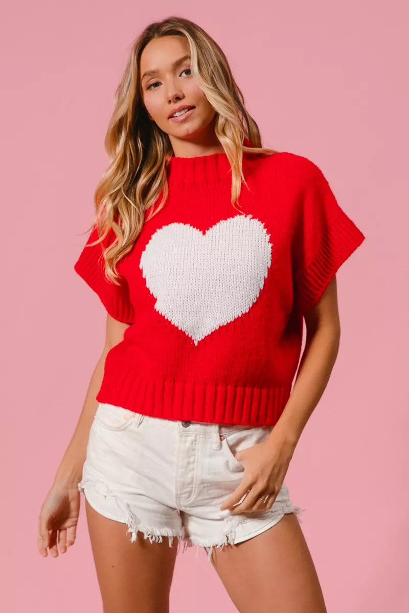 BiBi Rib Banded Heart Pattern Valentines Sweater - Sydney So Sweet