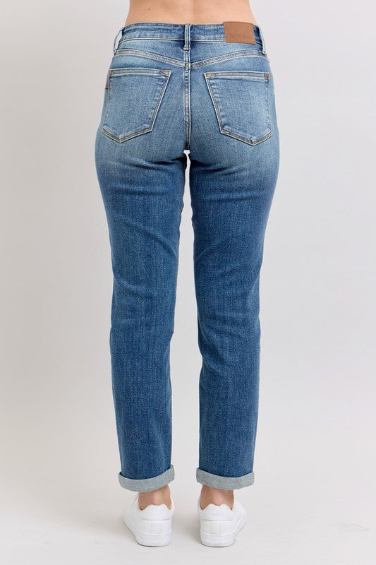 Judy Blue Full Size Mid Rise Skinny Cuff Jeans with Pockets Plus Size - Sydney So Sweet
