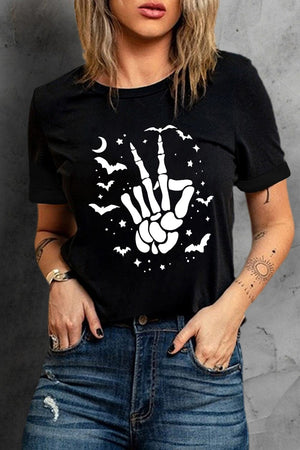 Skeleton Peace Sign Graphic T-Shirt - Sydney So Sweet