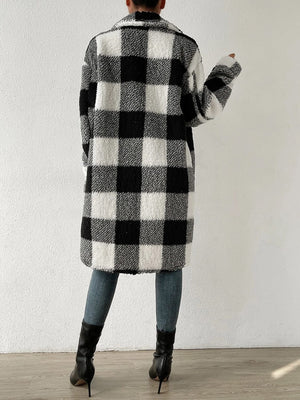 Plaid Collared Neck Button Down Coat - Sydney So Sweet