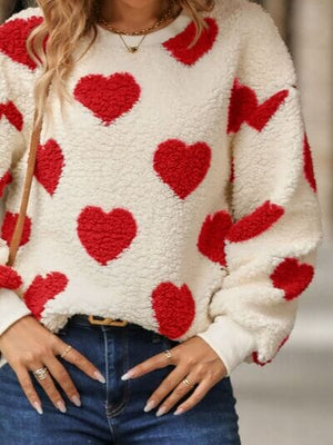 Fuzzy Heart Dropped Shoulder Sweatshirt - Sydney So Sweet