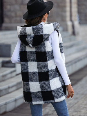 Plaid Hooded Vest with Pockets - Sydney So Sweet