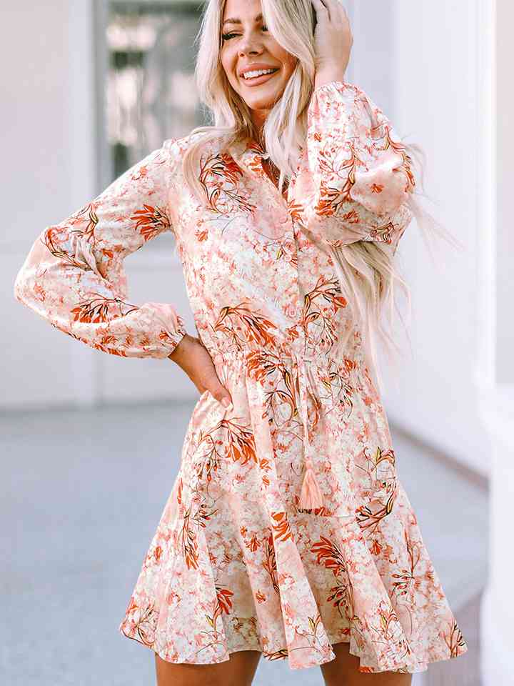 Printed Button-Up Long Sleeve Dress - Sydney So Sweet