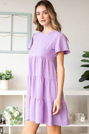 Heimish Full Size Swiss Dot Short Sleeve Tiered Dress - Sydney So Sweet