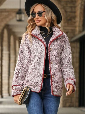 Fuzzy Pocketed Button Up Jacket - Sydney So Sweet