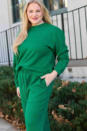 Textured Long Sleeve Top and Drawstring Pants Set - Sydney So Sweet