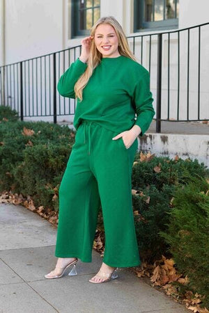 Textured Long Sleeve Top and Drawstring Pants Set - Sydney So Sweet