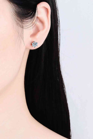 1 Carat Moissanite Rhodium-Plated Stud Earrings - Sydney So Sweet