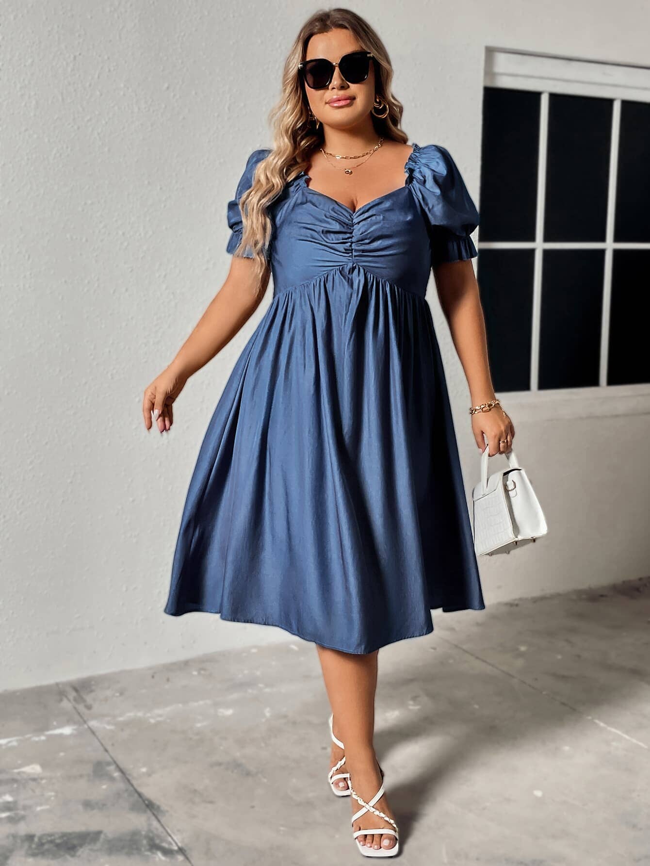 Plus Size Ruched Sweetheart Neck Dress - Sydney So Sweet