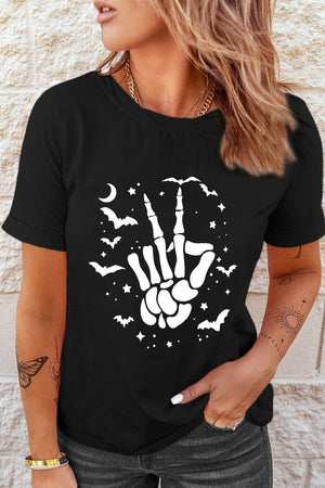 Skeleton Peace Sign Graphic T-Shirt - Sydney So Sweet