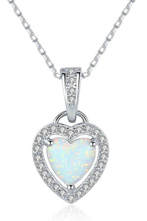 Opal Heart Pendant 925 Sterling Silver Necklace - Sydney So Sweet