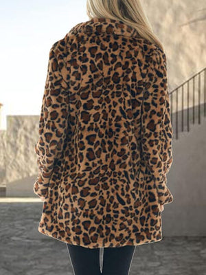 Leopard Collared Neck Coat with Pockets - Sydney So Sweet