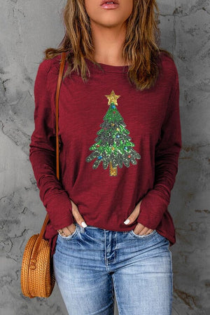 Sequin Christmas Tree Long Sleeve T-Shirt - Sydney So Sweet