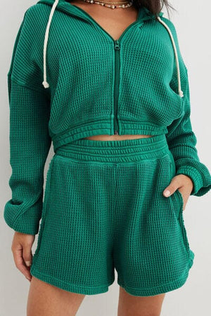 Waffle-Knit Zip Up Hoodie and Shorts Set - Sydney So Sweet