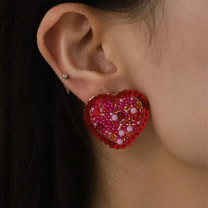 Sequin Heart Inlaid Bead Alloy Earrings - Sydney So Sweet