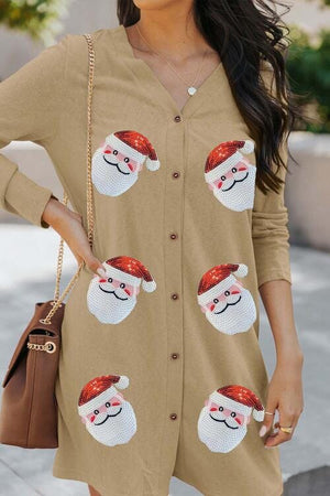 Sequin Santa Button Up Long Sleeve Cardigan - Sydney So Sweet